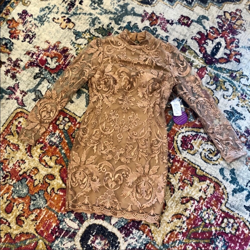 Gold Lace Cocktail Dress